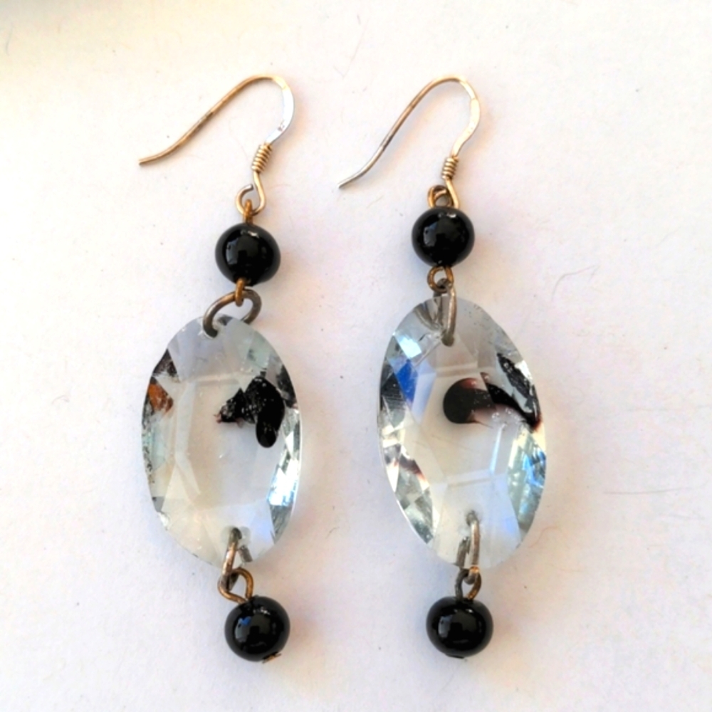 Vintage 925 sterling silver artisan handmade dangle earrings w art crystals